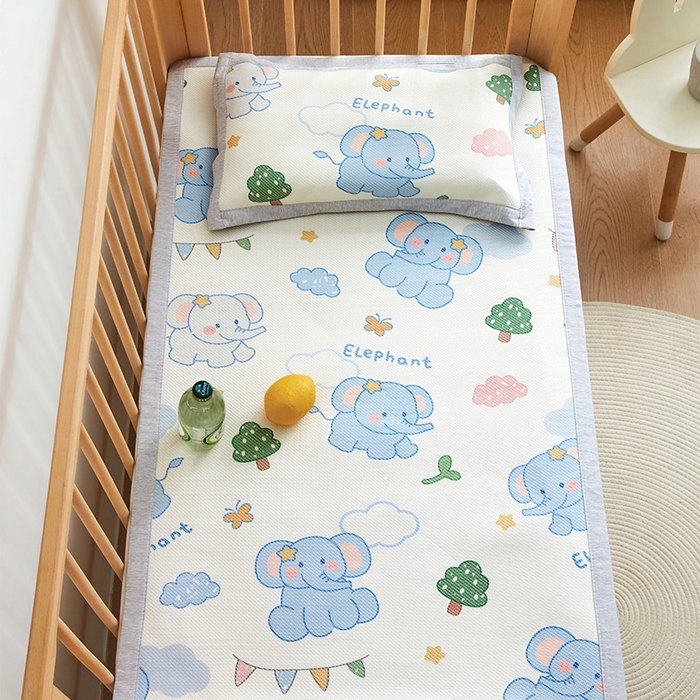 91家纺网 家纺一手货源 找家纺 嗨生活 2026年新款600D冰藤凉席儿童婴儿床凉席 幼儿园凉席 拼床凉席（可定做） 欢乐小象