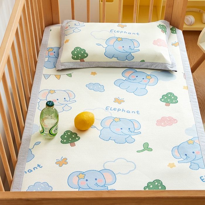 91家纺网 家纺一手货源 找家纺 嗨生活 2026年新款600D冰藤凉席儿童婴儿床凉席 幼儿园凉席 拼床凉席（可定做） 欢乐小象