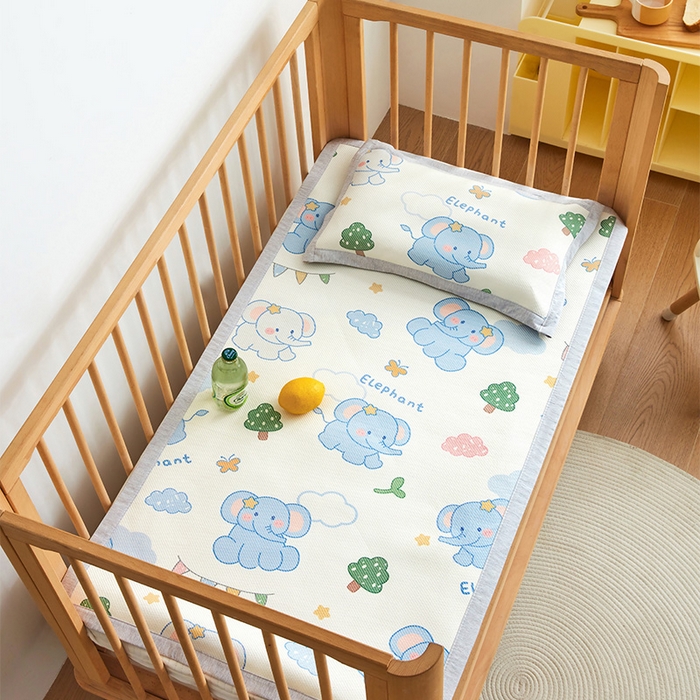 91家纺网 家纺一手货源 找家纺 嗨生活 2026年新款600D冰藤凉席儿童婴儿床凉席 幼儿园凉席 拼床凉席（可定做） 欢乐小象