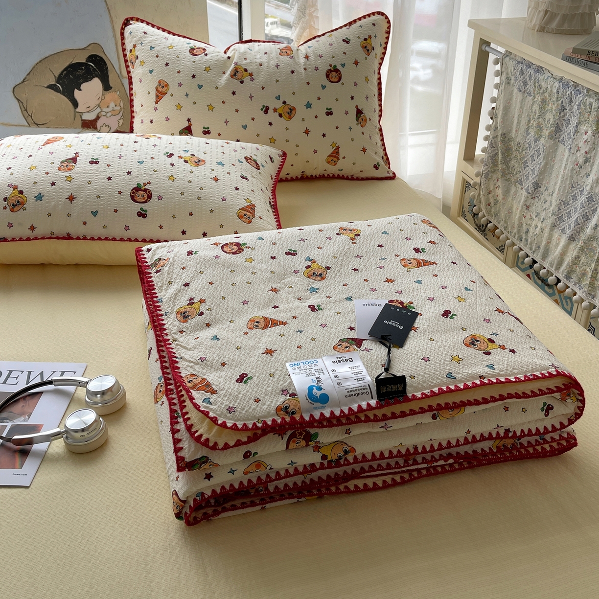 91家纺网 家纺一手货源 找家纺 （总）几禾 2026春夏新款泡芙纱贝壳边夏被夏凉被空调被四件套