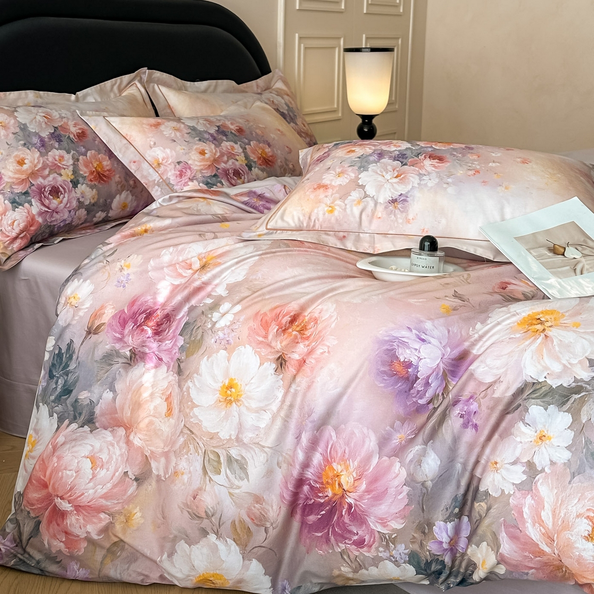 91家纺网 家纺一手货源 找家纺 启航家居 2026新款全棉纯棉数码印花四件套（控价198） 晴云出岫粉