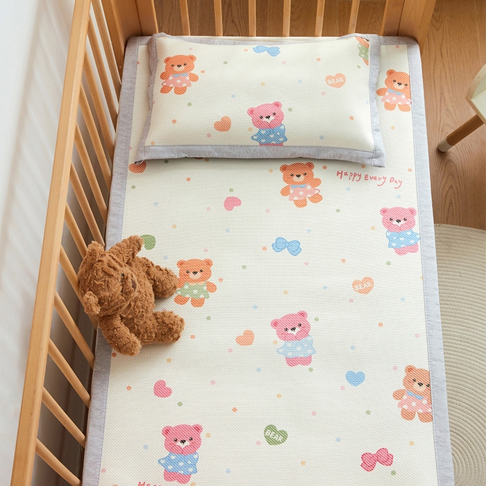 嗨生活 2026年新款600D冰藤凉席儿童婴儿床凉席 幼儿园凉席 拼床凉席（可定做） 开心小熊