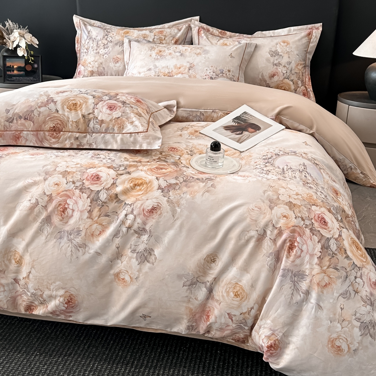 91家纺网 家纺一手货源 找家纺 启航家居 2026新款全棉纯棉数码印花四件套（控价198） 奇薇城堡桔