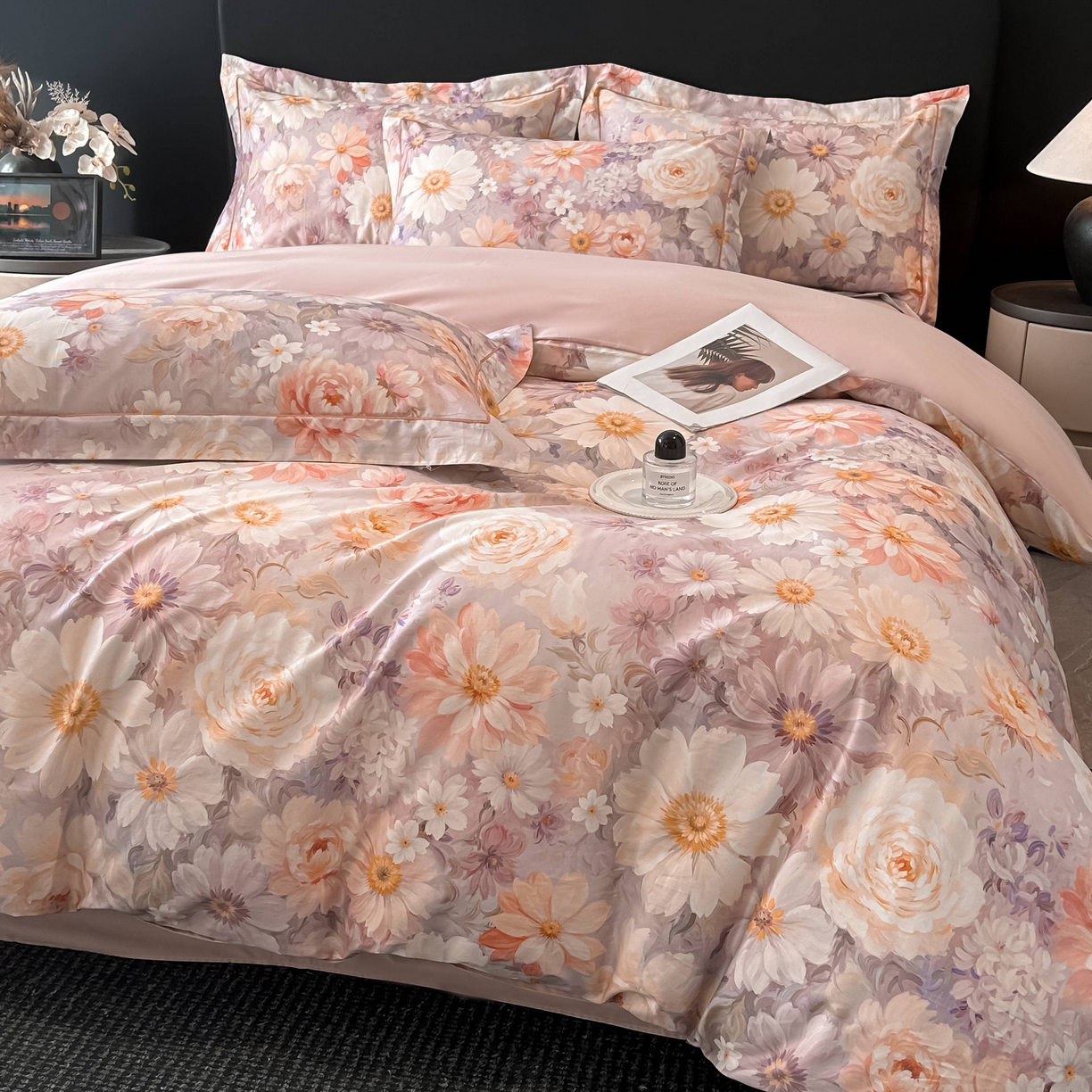 91家纺网 家纺一手货源 找家纺 启航家居 2026新款全棉纯棉数码印花四件套（控价198） 木槿花开粉