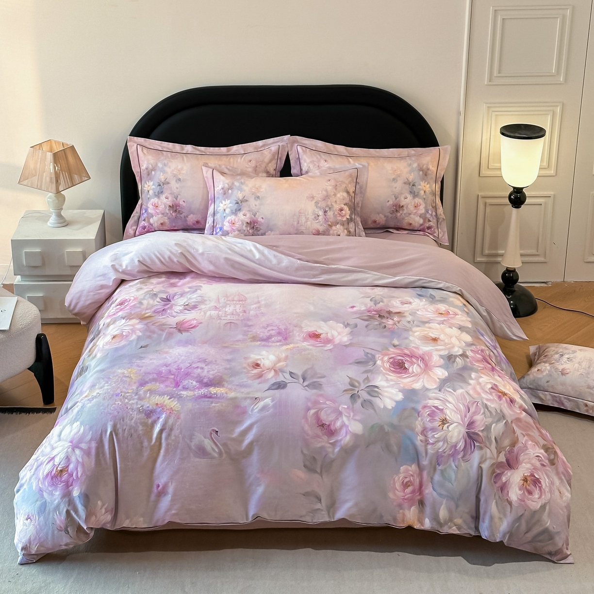 91家纺网 家纺一手货源 找家纺 启航家居 2026新款全棉纯棉数码印花四件套（控价198） 斐色紫