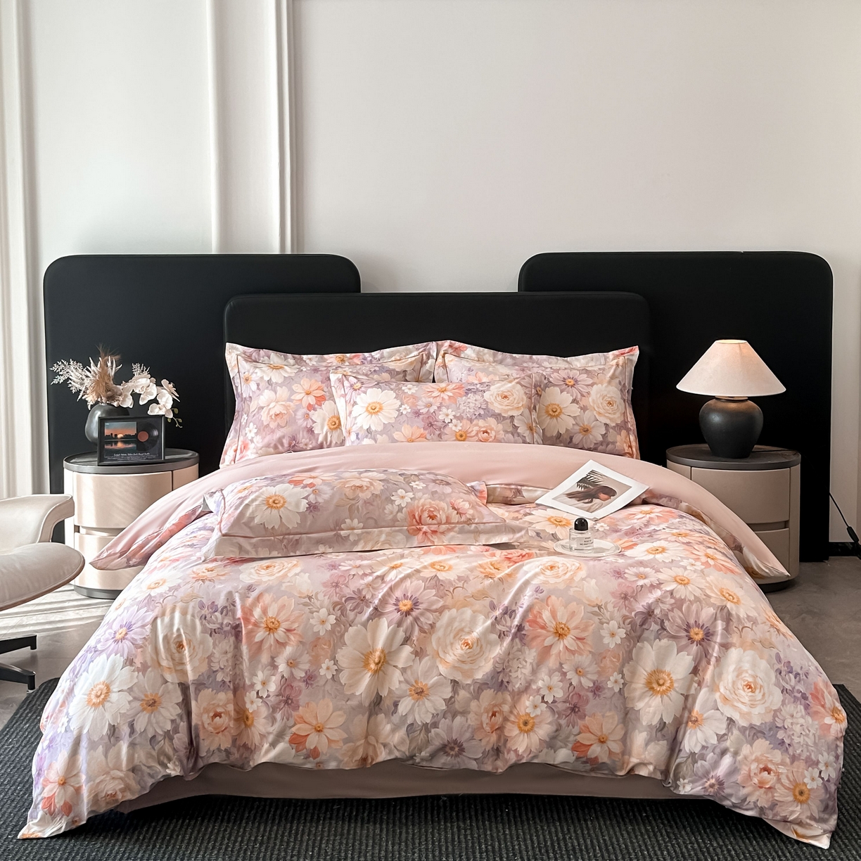 91家纺网 家纺一手货源 找家纺 启航家居 2026新款全棉纯棉数码印花四件套（控价198） 木槿花开粉