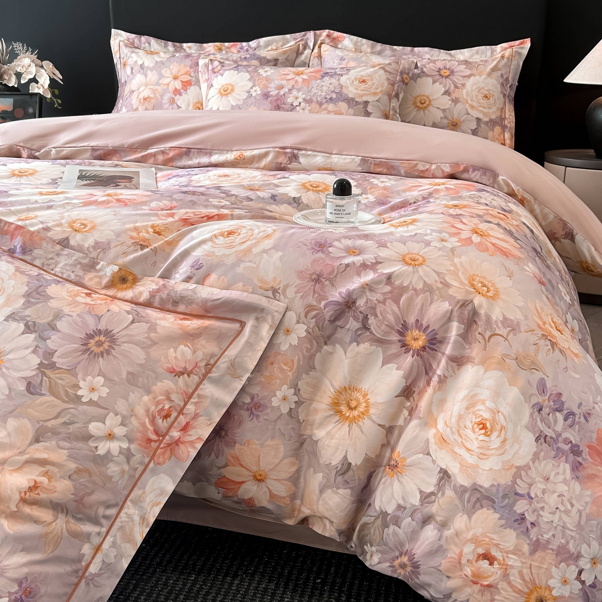 91家纺网 家纺一手货源 找家纺 启航家居 2026新款全棉纯棉数码印花四件套（控价198） 木槿花开粉