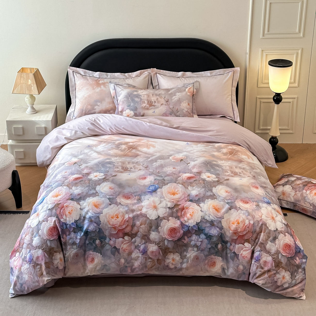 91家纺网 家纺一手货源 找家纺 启航家居 2026新款全棉纯棉数码印花四件套（控价198） 馥刻紫