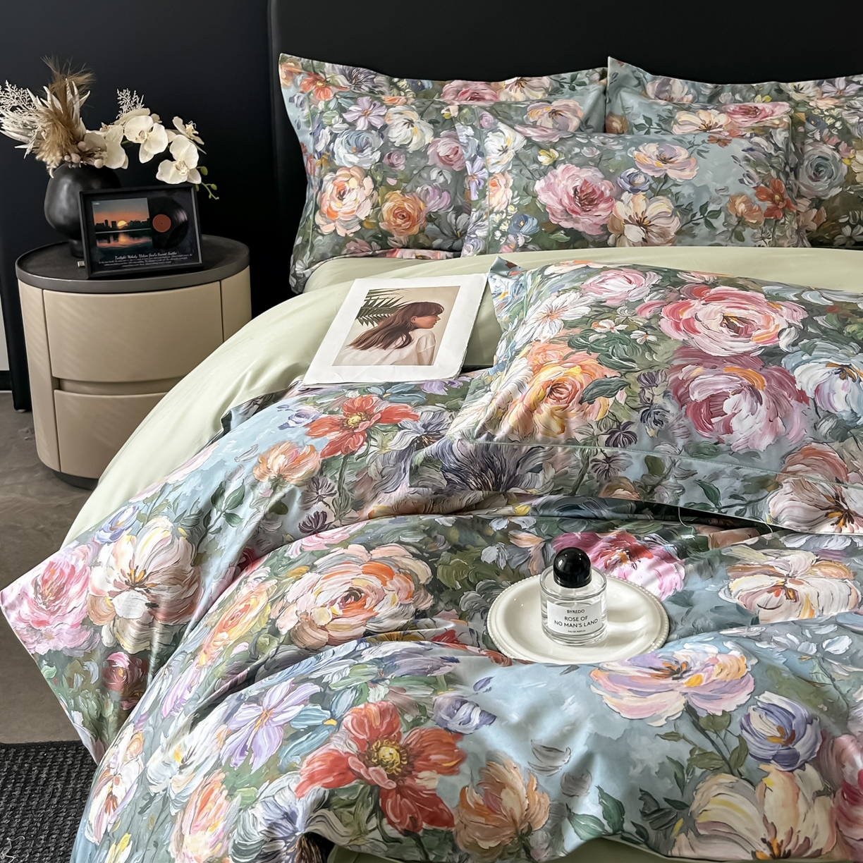 91家纺网 家纺一手货源 找家纺 启航家居 2026新款全棉纯棉数码印花四件套（控价198） 水墨丹青绿