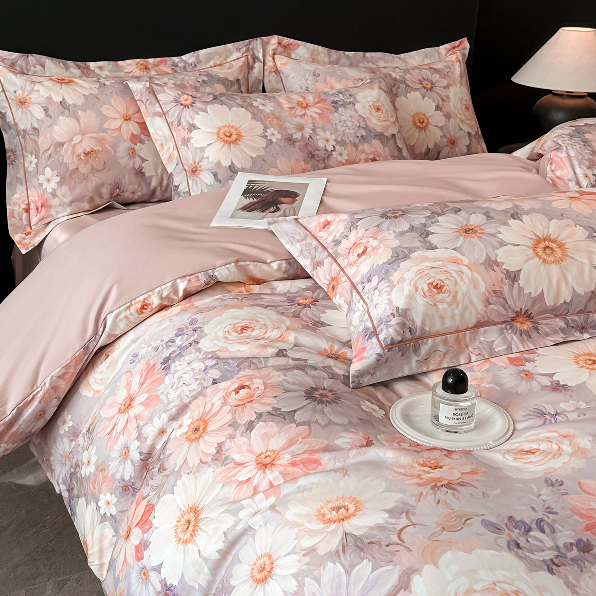 91家纺网 家纺一手货源 找家纺 启航家居 2026新款全棉纯棉数码印花四件套（控价198） 木槿花开粉