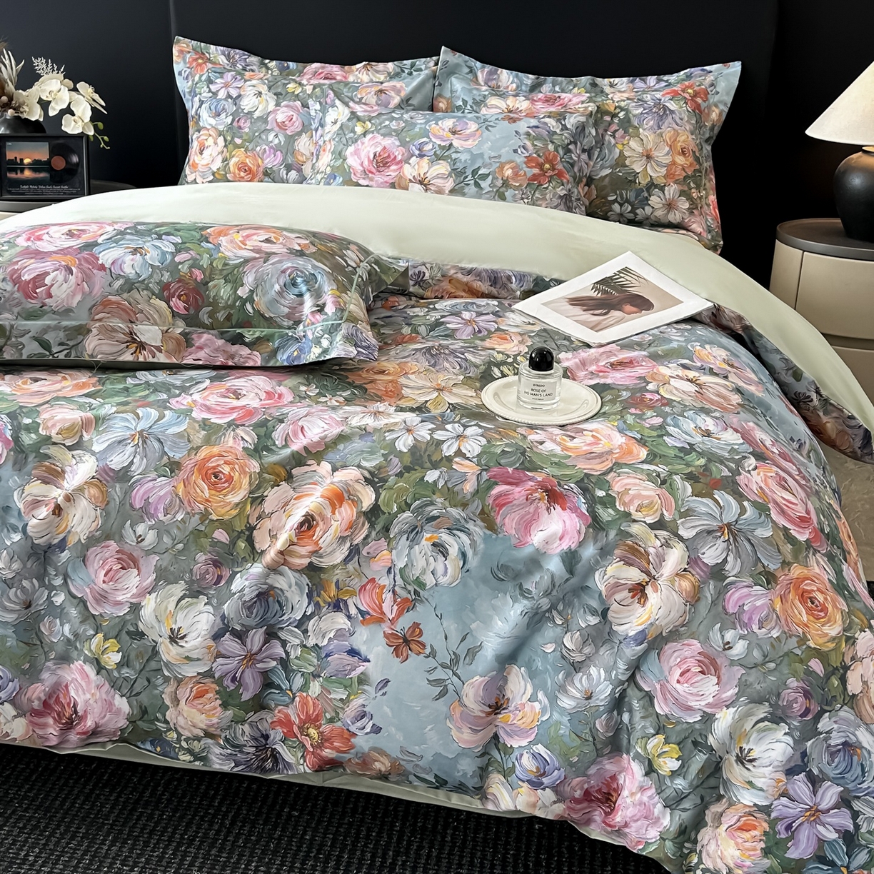 91家纺网 家纺一手货源 找家纺 启航家居 2026新款全棉纯棉数码印花四件套（控价198） 水墨丹青绿