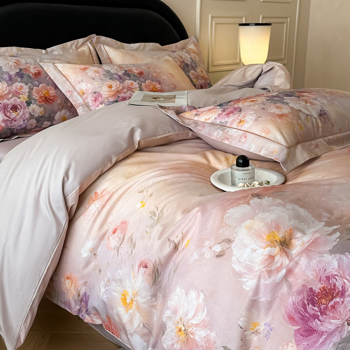 91家纺网 家纺一手货源 找家纺 启航家居 2026新款全棉纯棉数码印花四件套（控价198） 晴云出岫粉