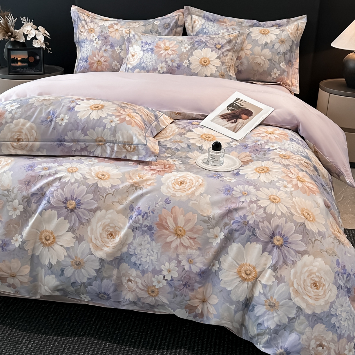 91家纺网 家纺一手货源 找家纺 启航家居 2026新款全棉纯棉数码印花四件套（控价198） 木槿花开紫