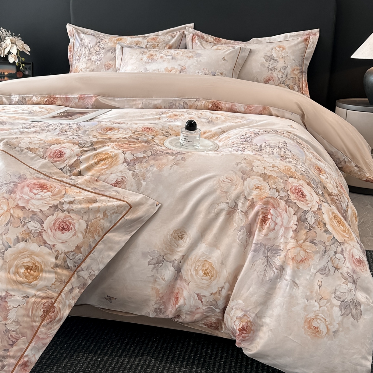 91家纺网 家纺一手货源 找家纺 启航家居 2026新款全棉纯棉数码印花四件套（控价198） 奇薇城堡桔