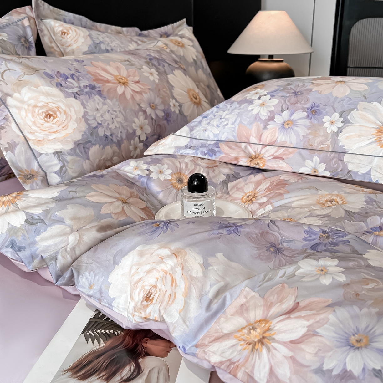 91家纺网 家纺一手货源 找家纺 启航家居 2026新款全棉纯棉数码印花四件套（控价198） 木槿花开紫