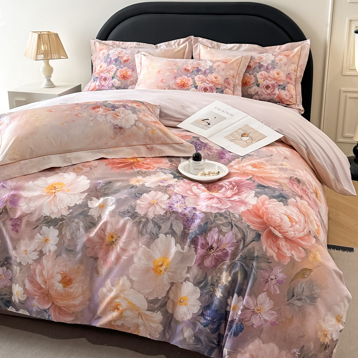 91家纺网 家纺一手货源 找家纺 启航家居 2026新款全棉纯棉数码印花四件套（控价198） 晴云出岫粉