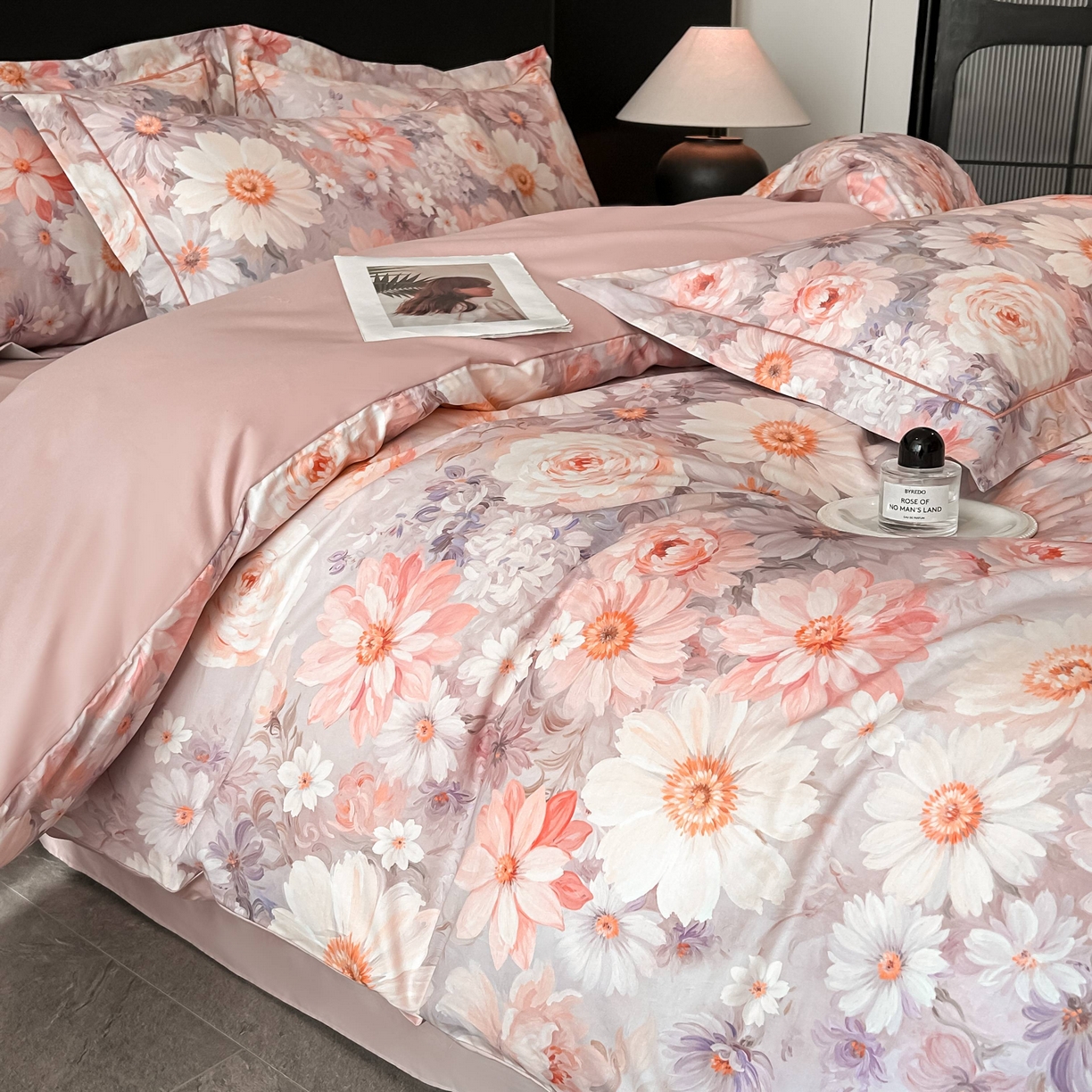 91家纺网 家纺一手货源 找家纺 启航家居 2026新款全棉纯棉数码印花四件套（控价198） 木槿花开粉