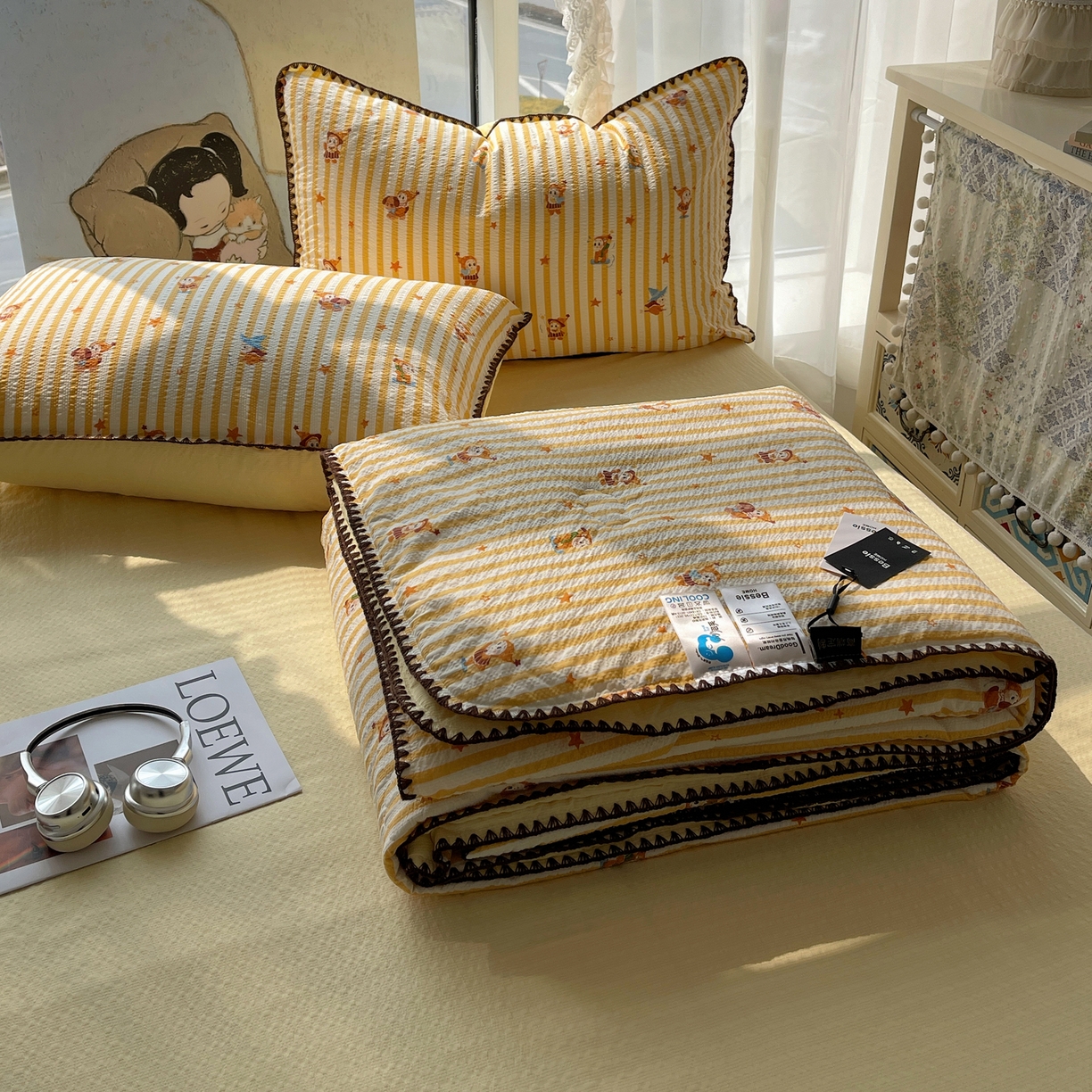 91家纺网 家纺一手货源 找家纺 （总）几禾 2026春夏新款泡芙纱贝壳边夏被夏凉被空调被四件套