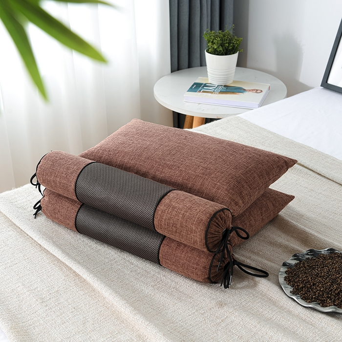 91家纺网 家纺一手货源 找家纺 仁宇枕业 2026新款新品枕头枕芯多功能组合式仿麻全荞麦护颈枕头枕芯 组合仿麻布枕咖色