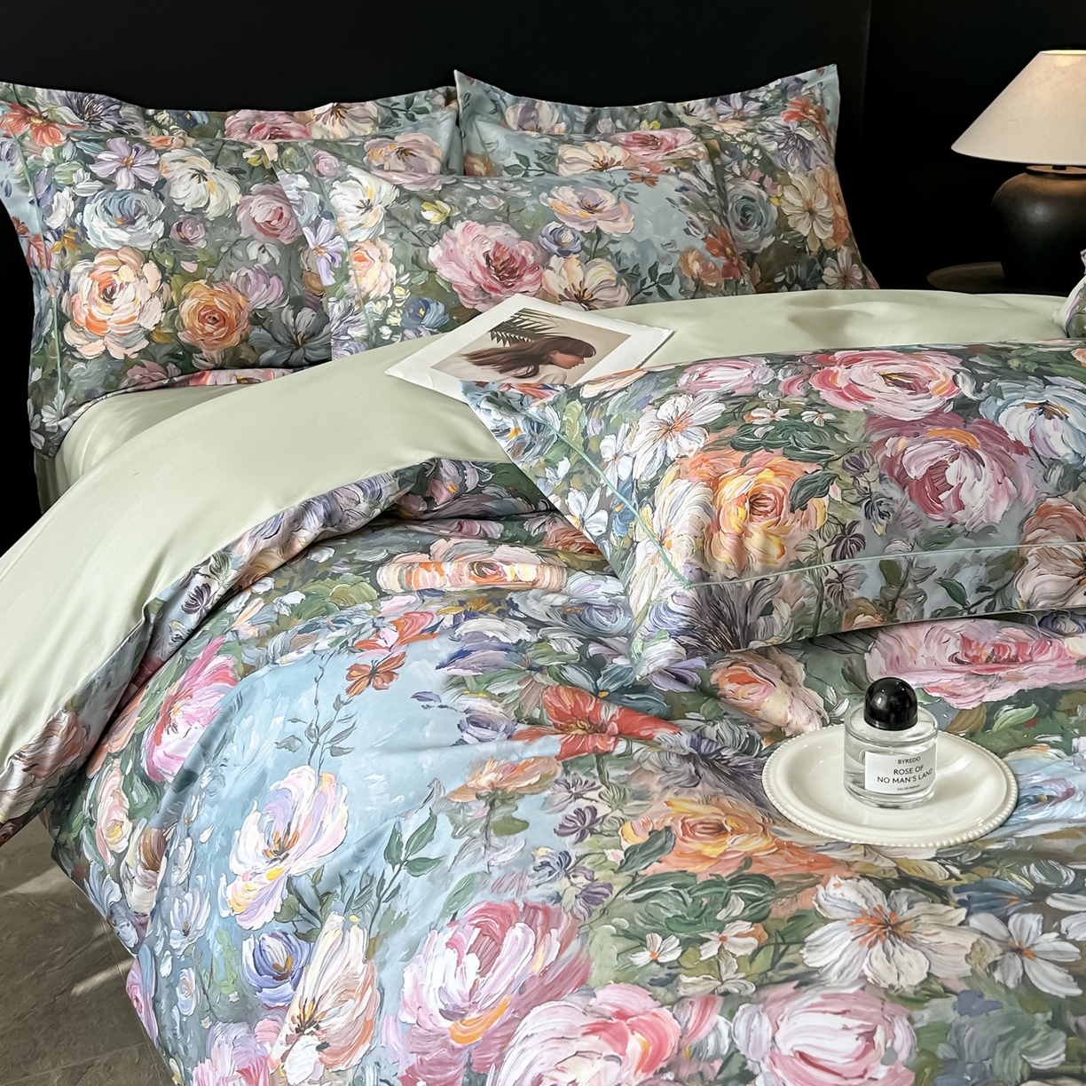 91家纺网 家纺一手货源 找家纺 启航家居 2026新款全棉纯棉数码印花四件套（控价198） 水墨丹青绿