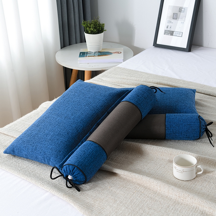 91家纺网 家纺一手货源 找家纺 仁宇枕业 2026新款新品枕头枕芯多功能组合式仿麻全荞麦护颈枕头枕芯 组合仿麻布枕蓝色