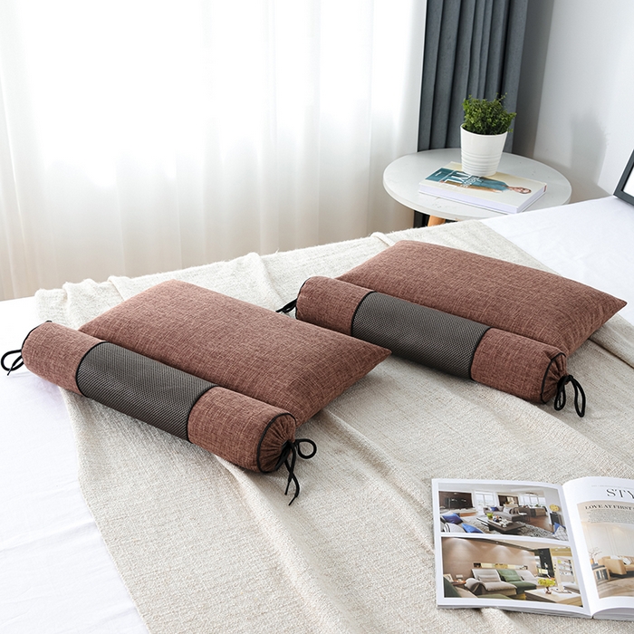 91家纺网 家纺一手货源 找家纺 仁宇枕业 2026新款新品枕头枕芯多功能组合式仿麻全荞麦护颈枕头枕芯 组合仿麻布枕咖色