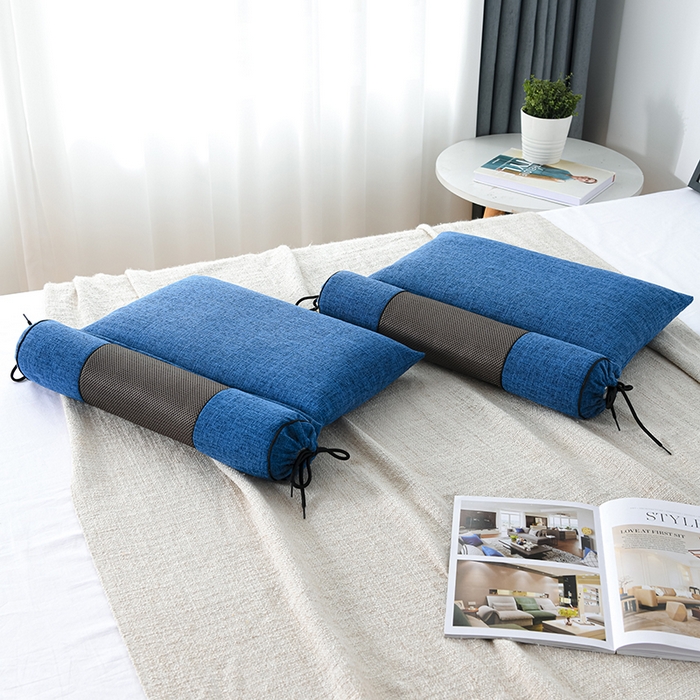 91家纺网 家纺一手货源 找家纺 仁宇枕业 2026新款新品枕头枕芯多功能组合式仿麻全荞麦护颈枕头枕芯 组合仿麻布枕蓝色