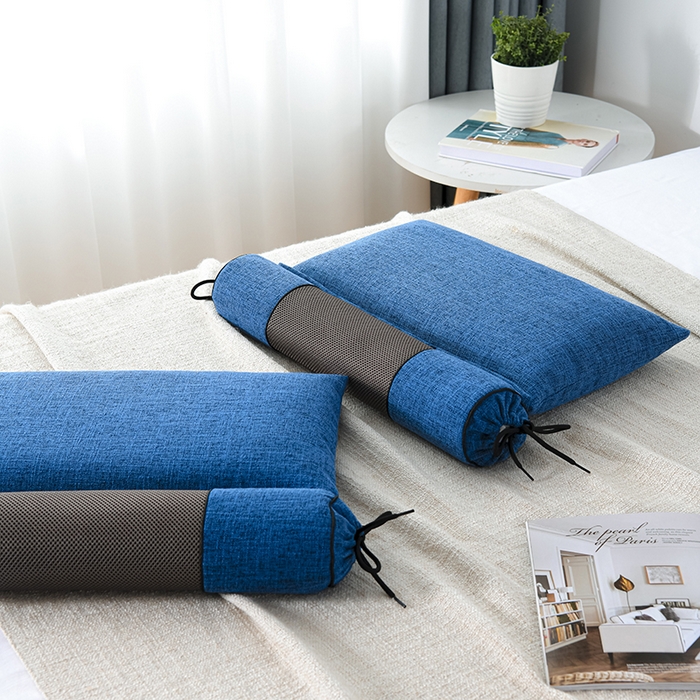 91家纺网 家纺一手货源 找家纺 仁宇枕业 2026新款新品枕头枕芯多功能组合式仿麻全荞麦护颈枕头枕芯 组合仿麻布枕蓝色