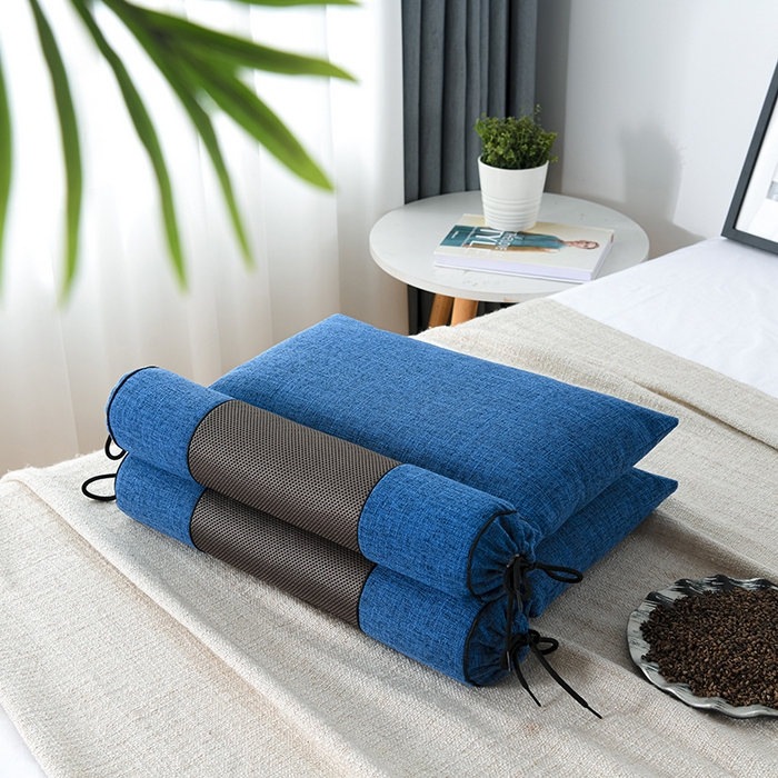 91家纺网 家纺一手货源 找家纺 仁宇枕业 2026新款新品枕头枕芯多功能组合式仿麻全荞麦护颈枕头枕芯 组合仿麻布枕蓝色