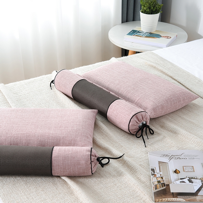 91家纺网 家纺一手货源 找家纺 仁宇枕业 2026新款新品枕头枕芯多功能组合式仿麻全荞麦护颈枕头枕芯 组合仿麻布枕粉色