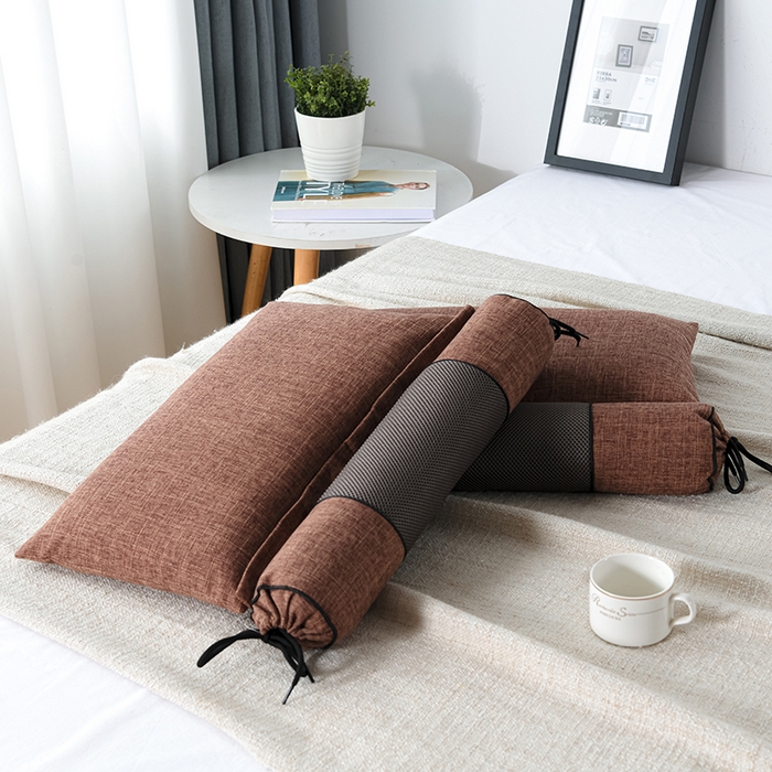 91家纺网 家纺一手货源 找家纺 仁宇枕业 2026新款新品枕头枕芯多功能组合式仿麻全荞麦护颈枕头枕芯 组合仿麻布枕咖色