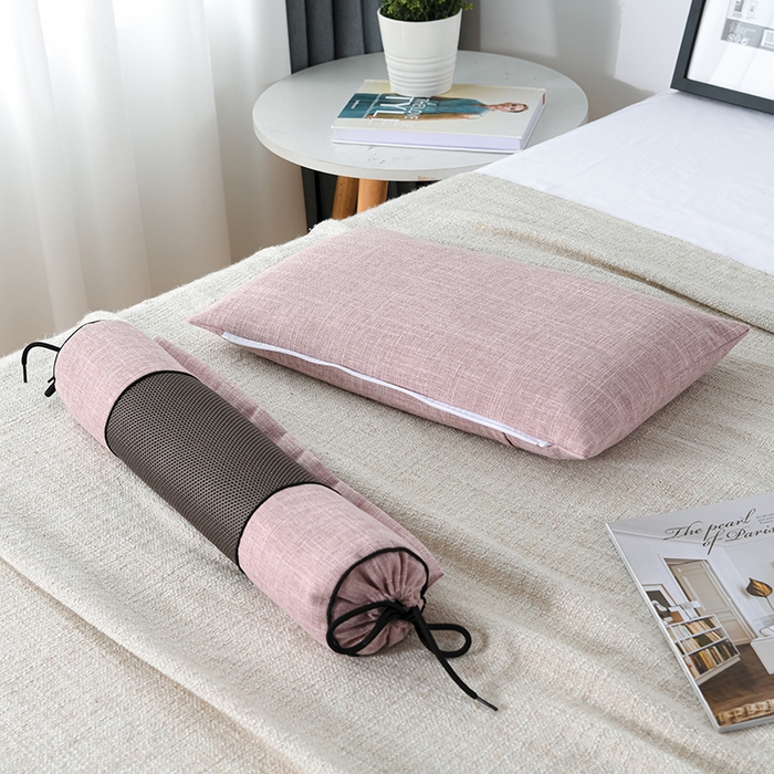 91家纺网 家纺一手货源 找家纺 仁宇枕业 2026新款新品枕头枕芯多功能组合式仿麻全荞麦护颈枕头枕芯 组合仿麻布枕粉色