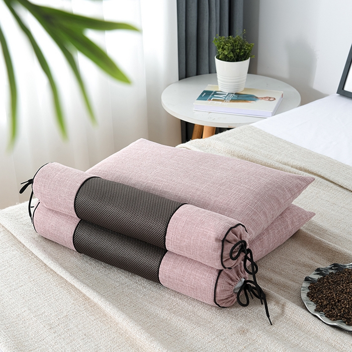 91家纺网 家纺一手货源 找家纺 仁宇枕业 2026新款新品枕头枕芯多功能组合式仿麻全荞麦护颈枕头枕芯 组合仿麻布枕粉色