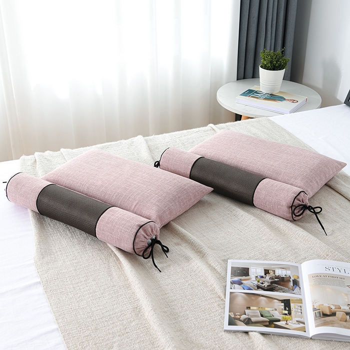 91家纺网 家纺一手货源 找家纺 仁宇枕业 2026新款新品枕头枕芯多功能组合式仿麻全荞麦护颈枕头枕芯 组合仿麻布枕粉色