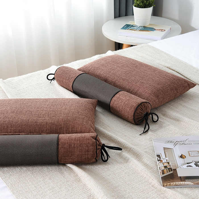 91家纺网 家纺一手货源 找家纺 仁宇枕业 2026新款新品枕头枕芯多功能组合式仿麻全荞麦护颈枕头枕芯 组合仿麻布枕咖色