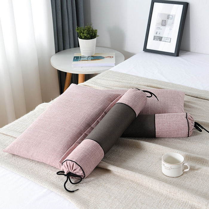 91家纺网 家纺一手货源 找家纺 仁宇枕业 2026新款新品枕头枕芯多功能组合式仿麻全荞麦护颈枕头枕芯 组合仿麻布枕粉色