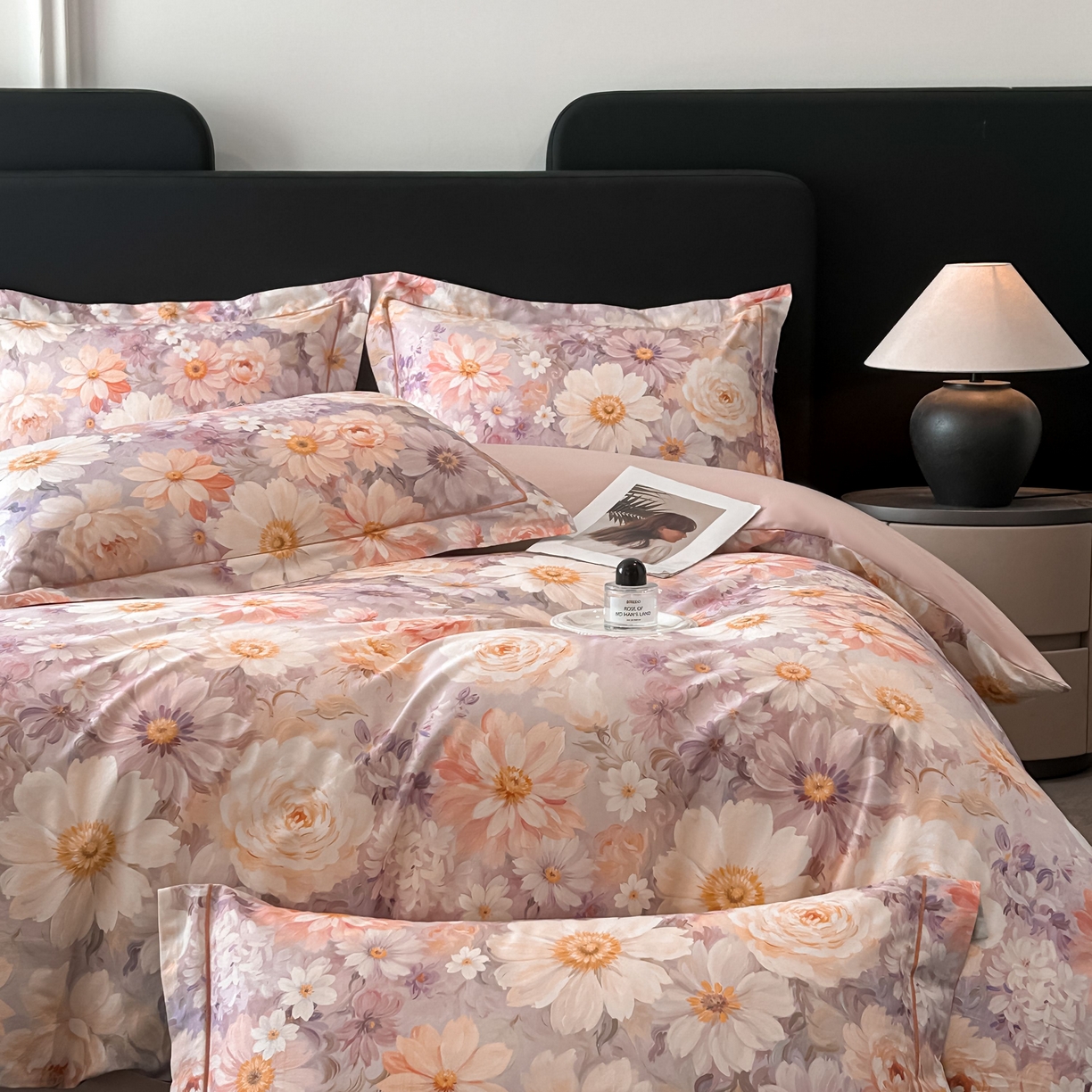 91家纺网 家纺一手货源 找家纺 启航家居 2026新款全棉纯棉数码印花四件套（控价198） 木槿花开粉