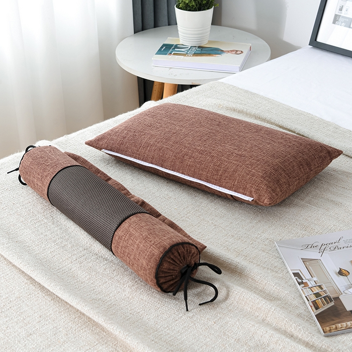 91家纺网 家纺一手货源 找家纺 仁宇枕业 2026新款新品枕头枕芯多功能组合式仿麻全荞麦护颈枕头枕芯 组合仿麻布枕咖色