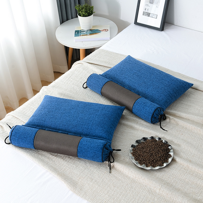 仁宇枕业 2026新款新品枕头枕芯多功能组合式仿麻全荞麦护颈枕头枕芯 组合仿麻布枕蓝色