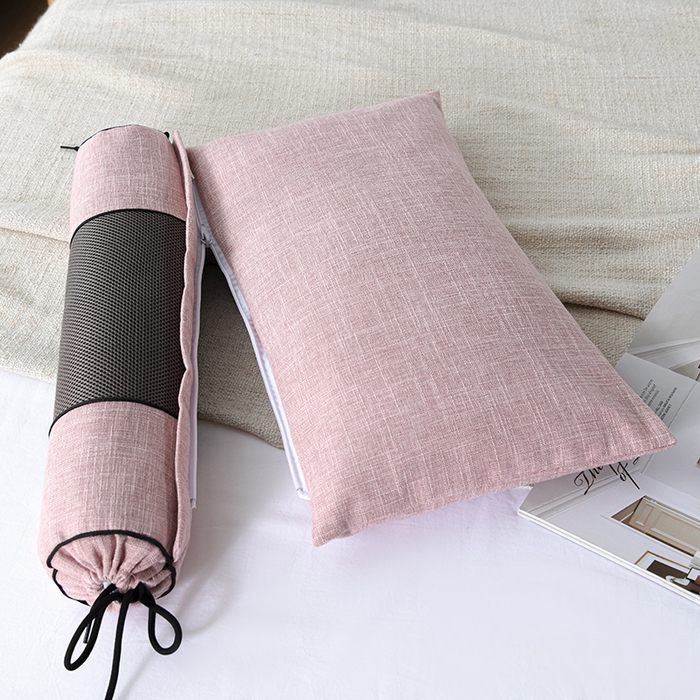 91家纺网 家纺一手货源 找家纺 仁宇枕业 2026新款新品枕头枕芯多功能组合式仿麻全荞麦护颈枕头枕芯 组合仿麻布枕粉色