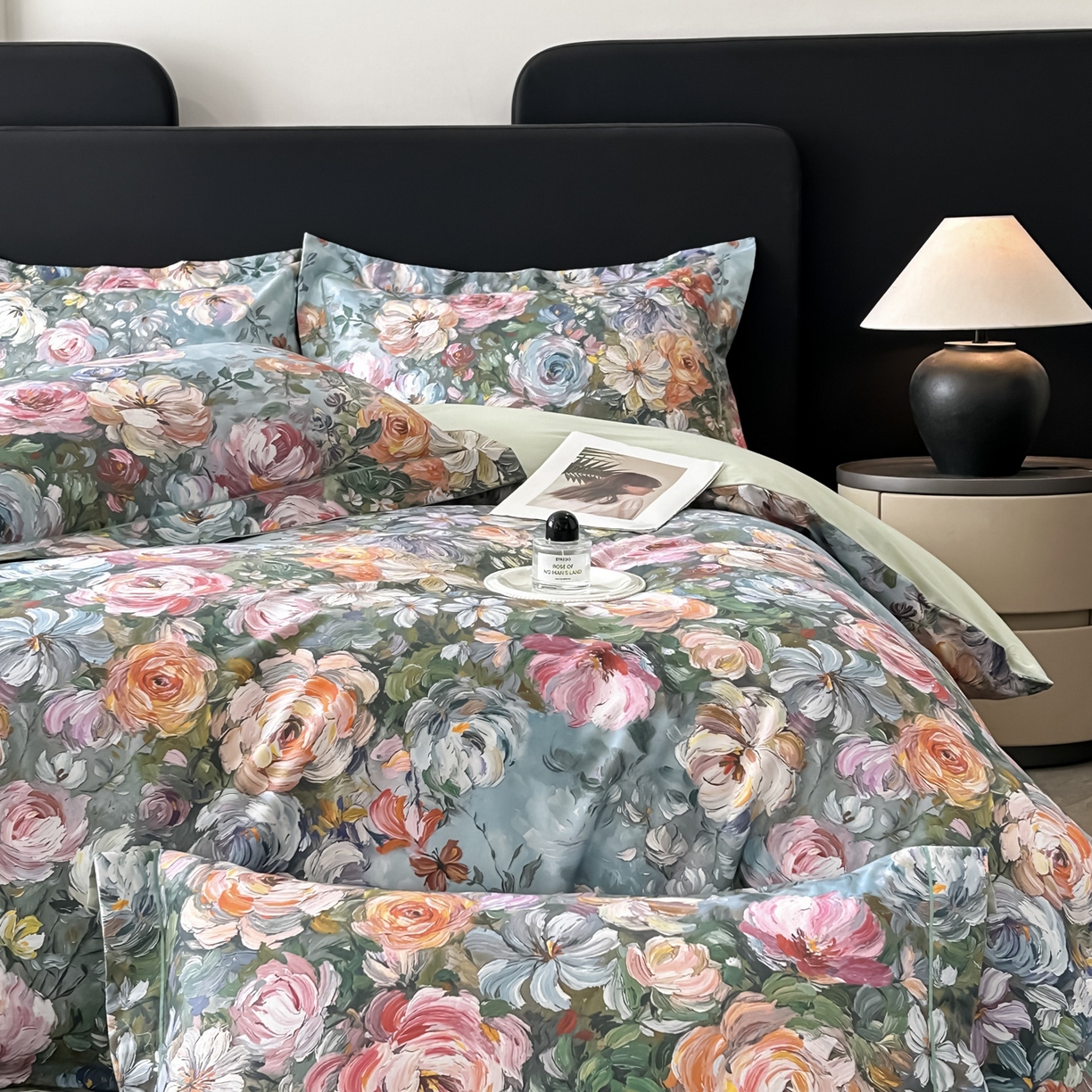 91家纺网 家纺一手货源 找家纺 启航家居 2026新款全棉纯棉数码印花四件套（控价198） 水墨丹青绿