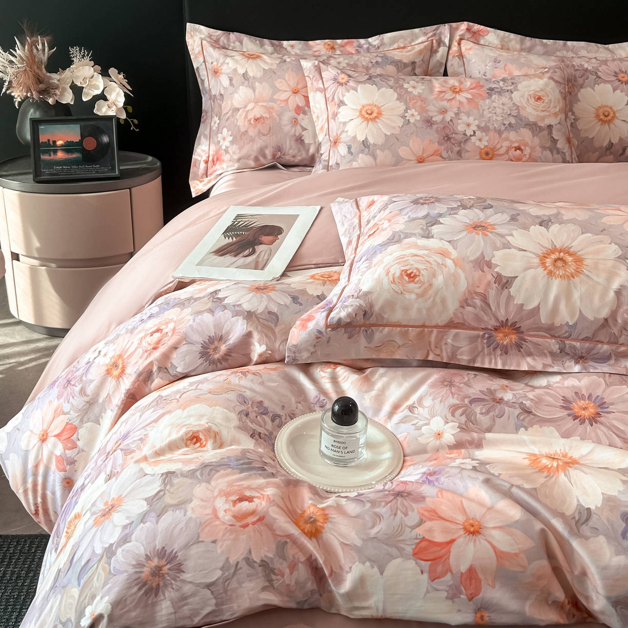 91家纺网 家纺一手货源 找家纺 启航家居 2026新款全棉纯棉数码印花四件套（控价198） 木槿花开粉