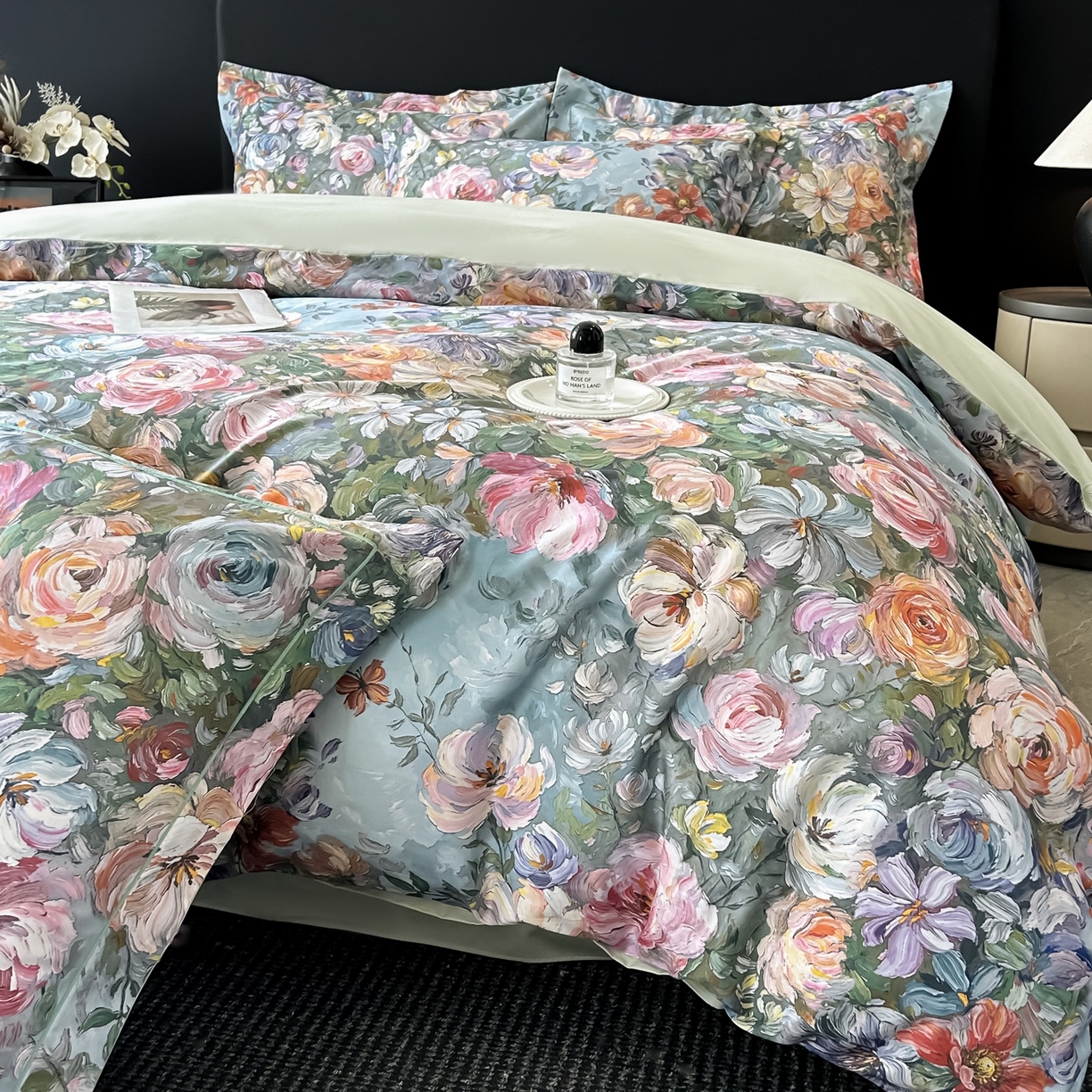 91家纺网 家纺一手货源 找家纺 启航家居 2026新款全棉纯棉数码印花四件套（控价198） 水墨丹青绿