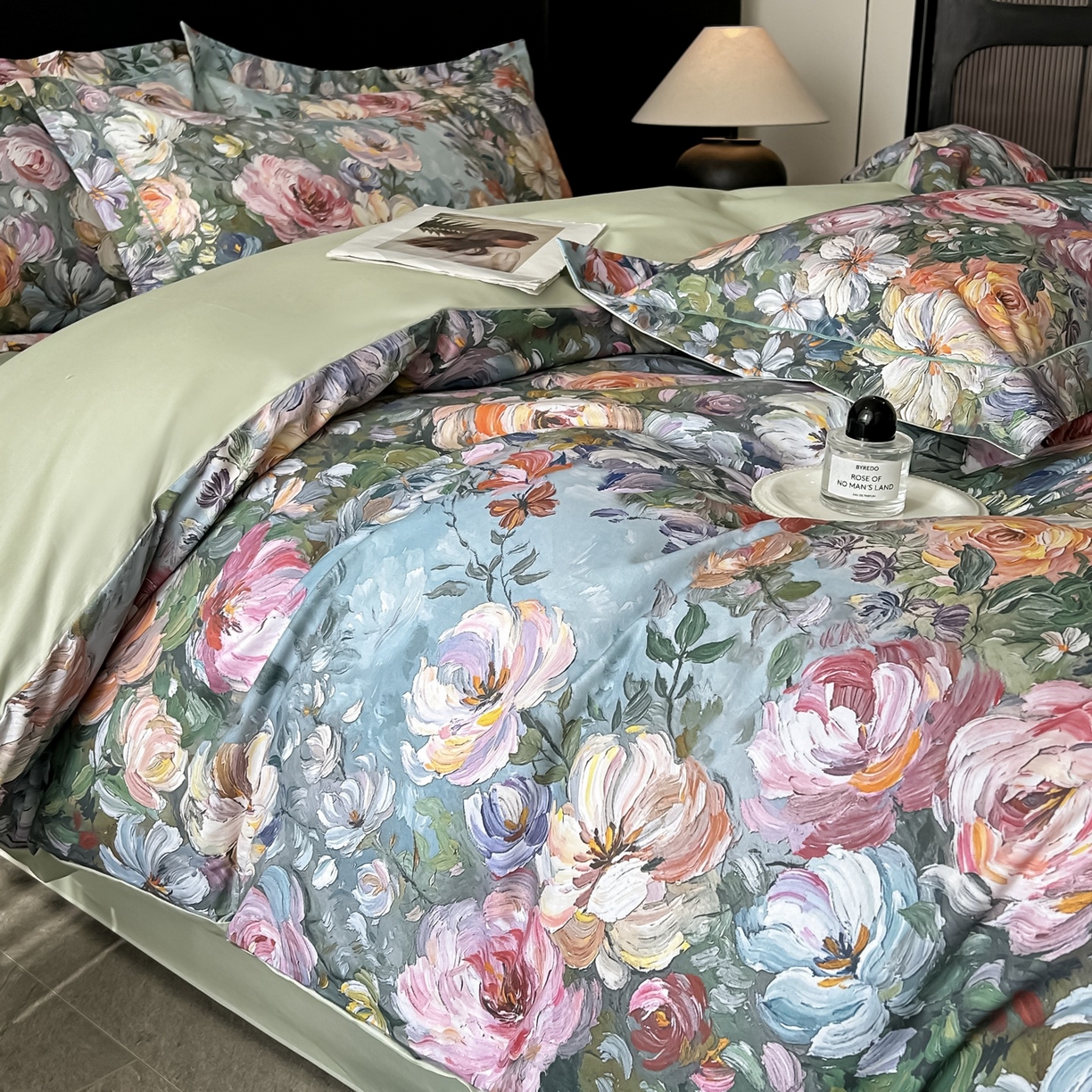 91家纺网 家纺一手货源 找家纺 启航家居 2026新款全棉纯棉数码印花四件套（控价198） 水墨丹青绿