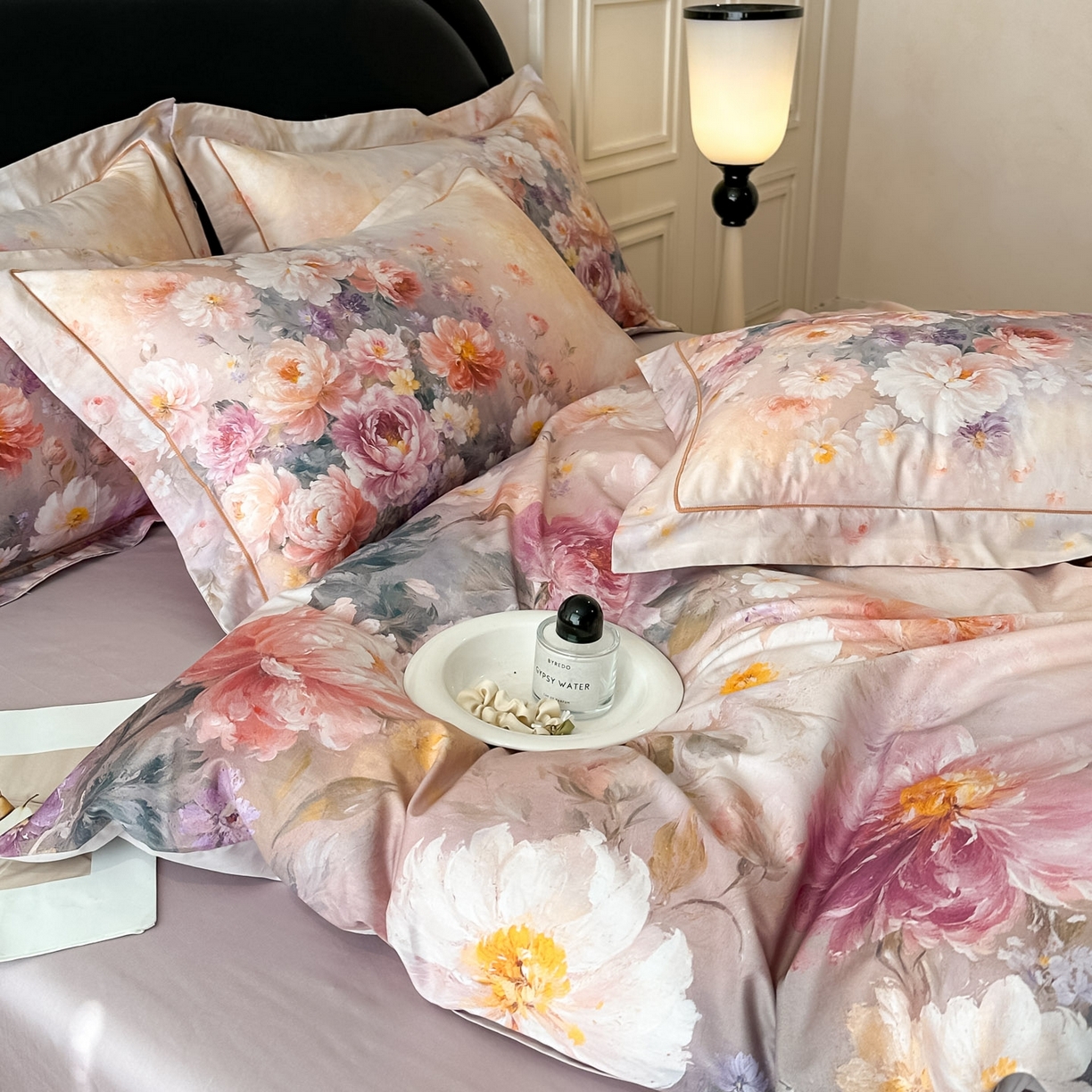 91家纺网 家纺一手货源 找家纺 启航家居 2026新款全棉纯棉数码印花四件套（控价198） 晴云出岫粉