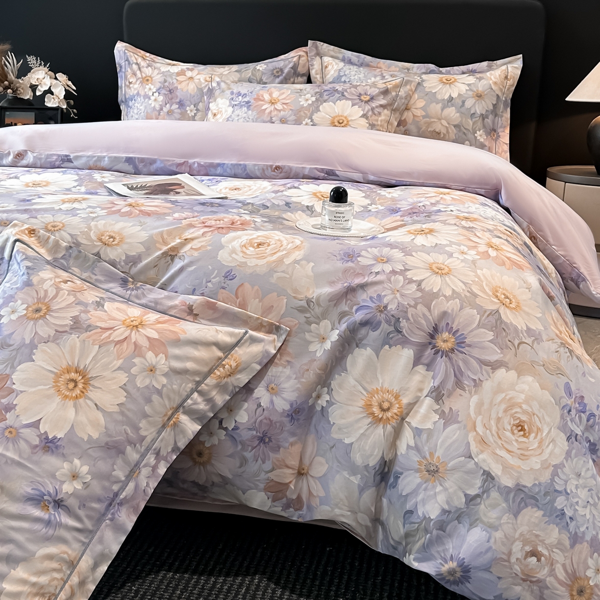 91家纺网 家纺一手货源 找家纺 启航家居 2026新款全棉纯棉数码印花四件套（控价198） 木槿花开紫