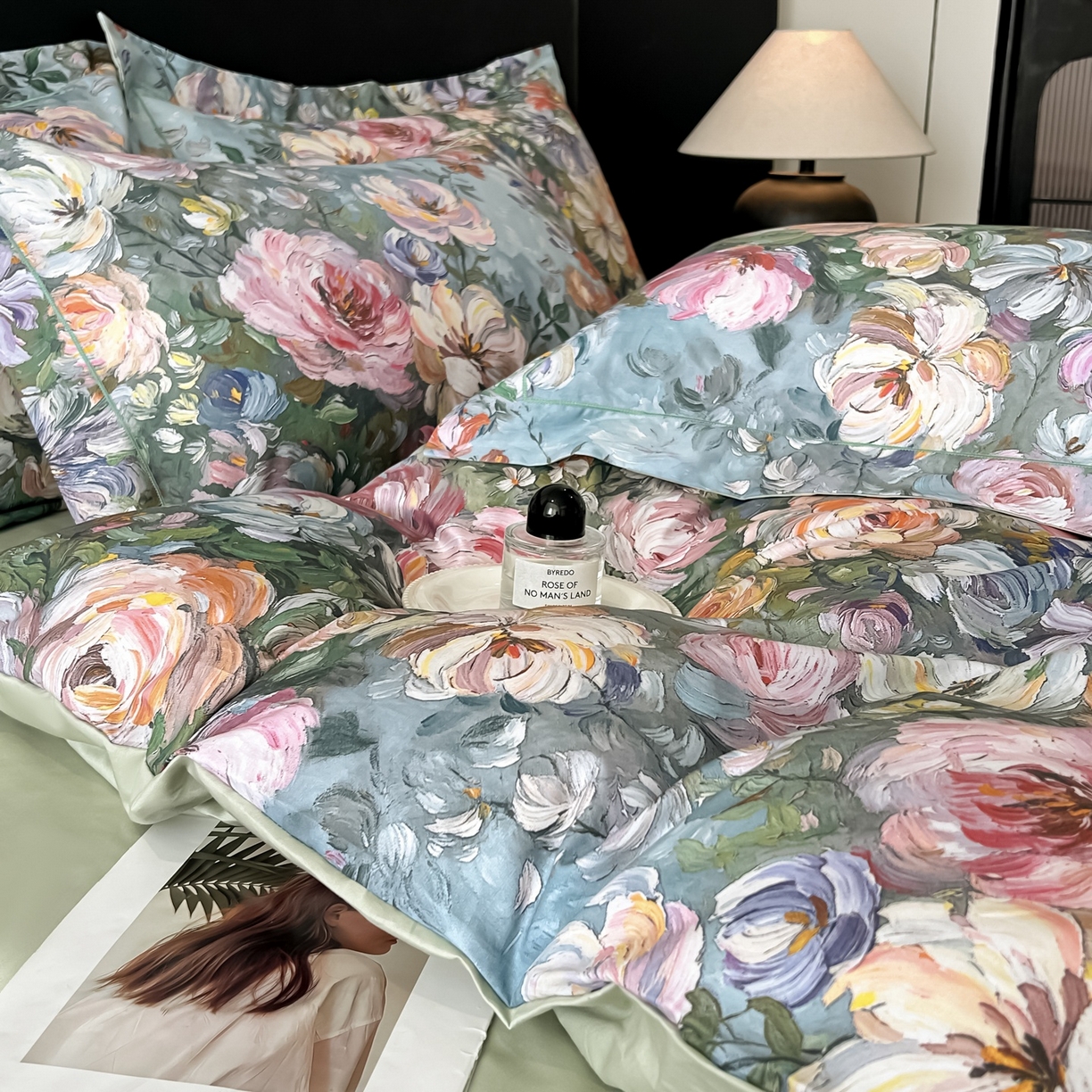 91家纺网 家纺一手货源 找家纺 启航家居 2026新款全棉纯棉数码印花四件套（控价198） 水墨丹青绿