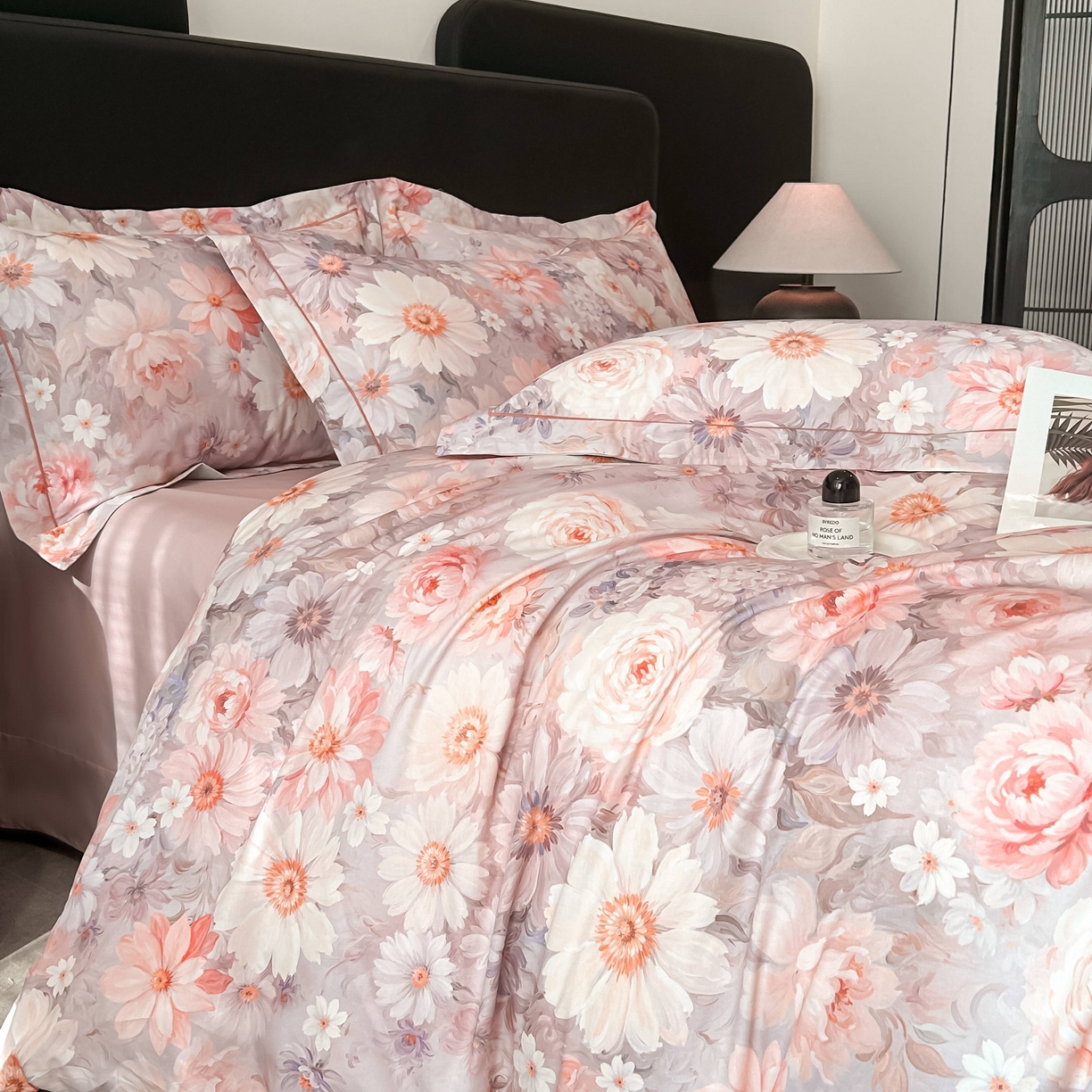 91家纺网 家纺一手货源 找家纺 启航家居 2026新款全棉纯棉数码印花四件套（控价198） 木槿花开粉