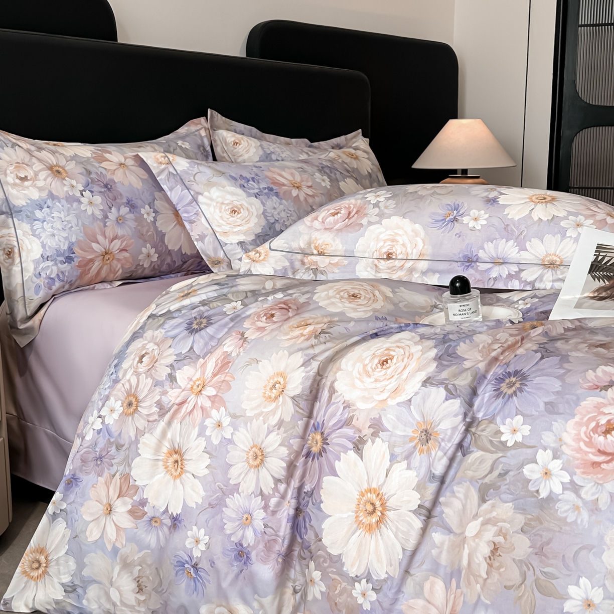 91家纺网 家纺一手货源 找家纺 启航家居 2026新款全棉纯棉数码印花四件套（控价198） 木槿花开紫