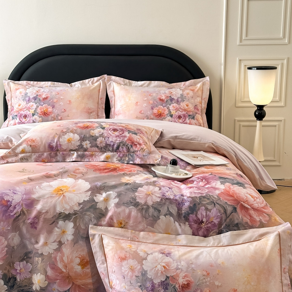 91家纺网 家纺一手货源 找家纺 启航家居 2026新款全棉纯棉数码印花四件套（控价198） 晴云出岫粉